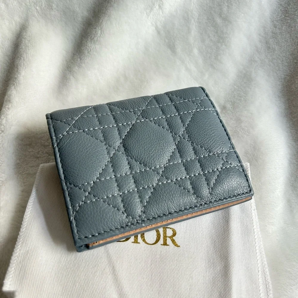 Dior Quilted Wallet in Gray with Gold Accent